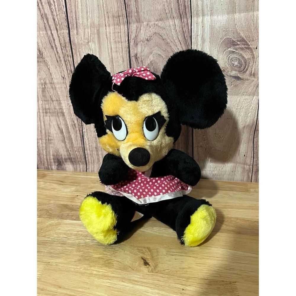 Disney Vintage Minnie Mouse 10 Inch Seated Plush Pink Polka Dot Dress